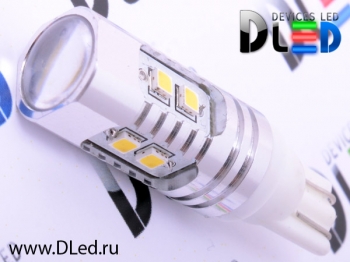   Светодиодная автолампа T10 - W5W - 10 SMD 2323 + Линза