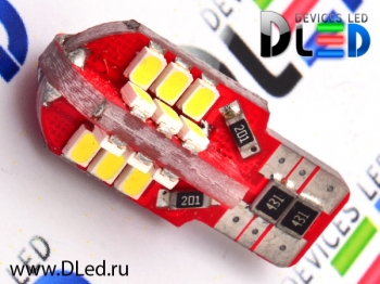   Светодиодная автолампа T10 - W5W - 24 SMD 1210 Red (с обманкой)