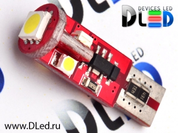   Светодиодная автолампа T10 - W5W - 4 SMD 3528 1 SMD 5050 Red (обманка+стабилизатор)